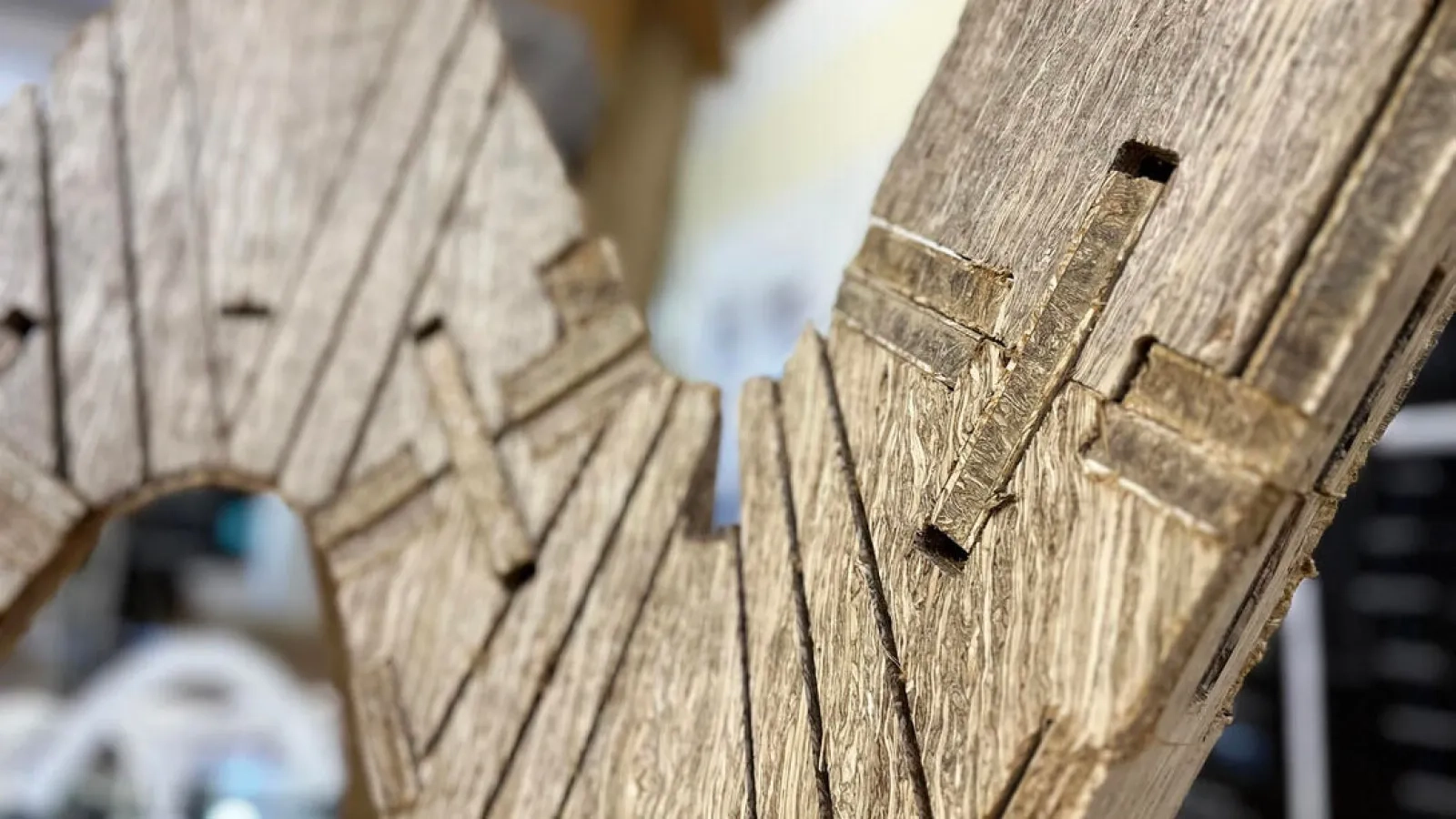 Wood pieced together in interesting ways.