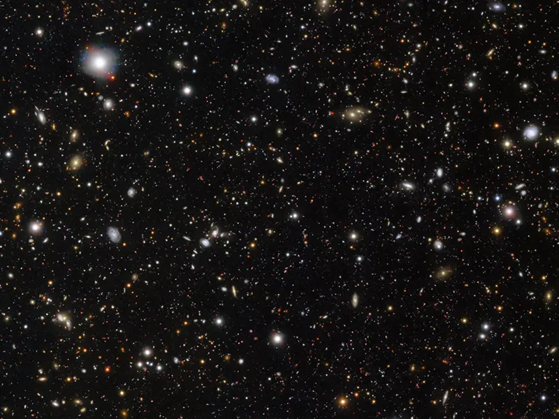 This image displays the progenitor of supernova SN 2026gzf as a bright blue dot in the galaxy at the top center. Credit: NSF–DOE Vera C. Rubin Observatory/NOIRLab/SLAC/AURA